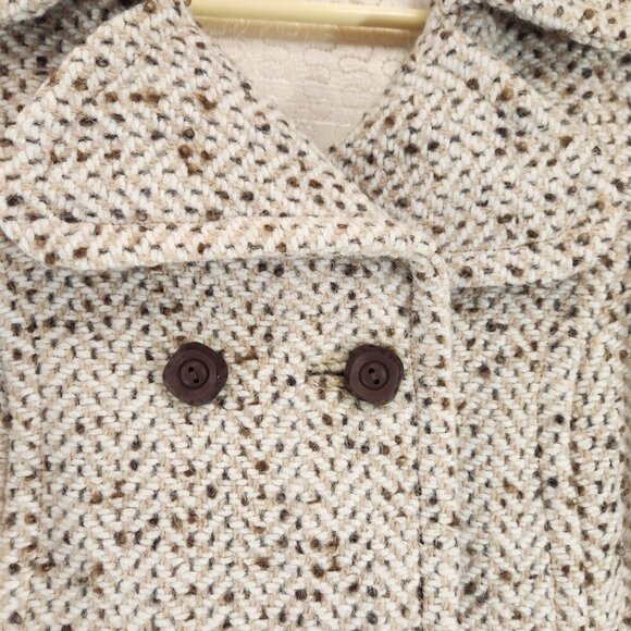 Vintage Handmade Double Breasted Speckled Herringbone Beige Peacoat Small - Picture 2 of 13